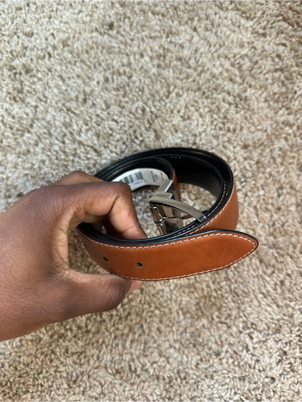 Steve Madden Brown Leather Reversible Belt with Silver Buckle